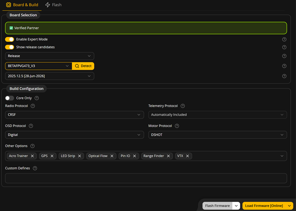Firmware Flasher tab