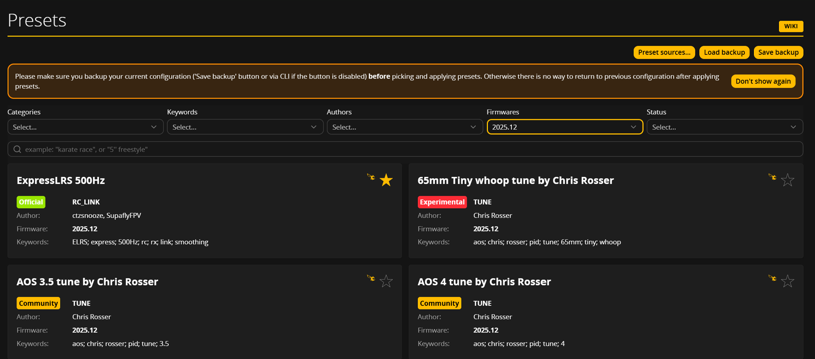 Presets tab